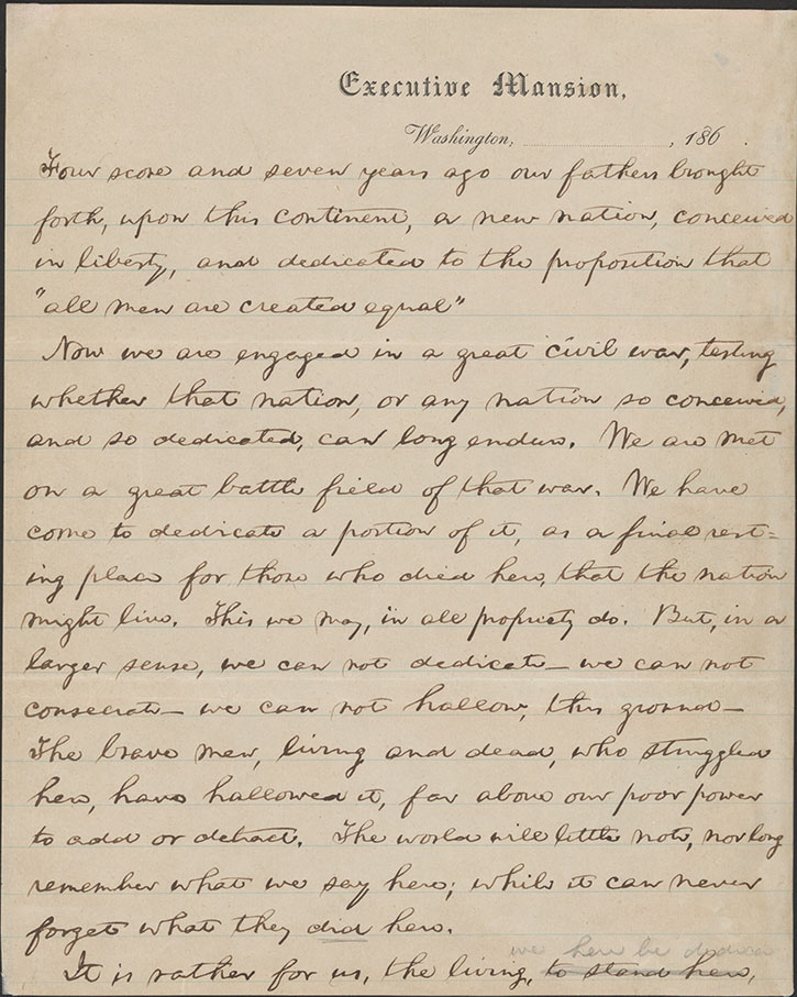First page of Abraham Lincoln’s Nicolay copy of the Gettysburg Address